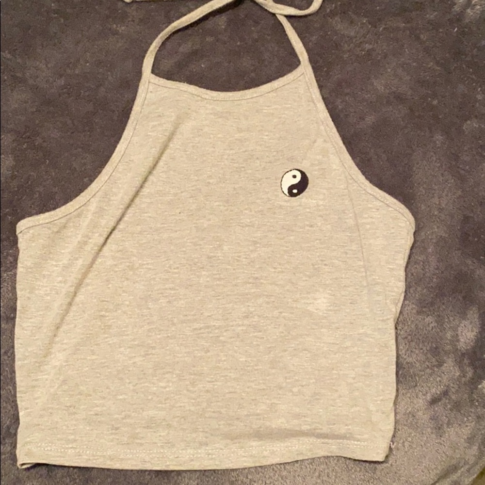 Gray Yin Yang Halter Neck Crop Top